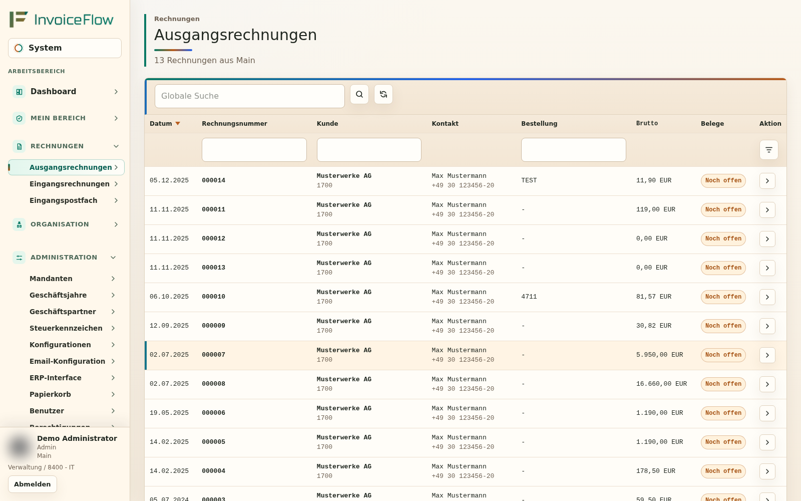 Ausgangsrechnungen aus einer lesenden ERP-Verbindung